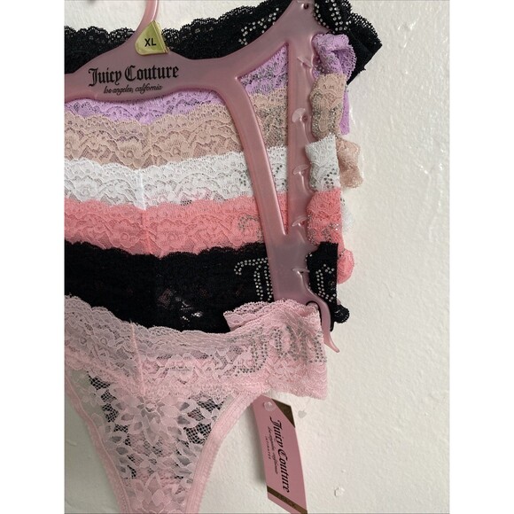 Juicy Couture Floral Lace Thong Size XL Crystal Rhinestone Trim 7 Pack Pink - Picture 4 of 12